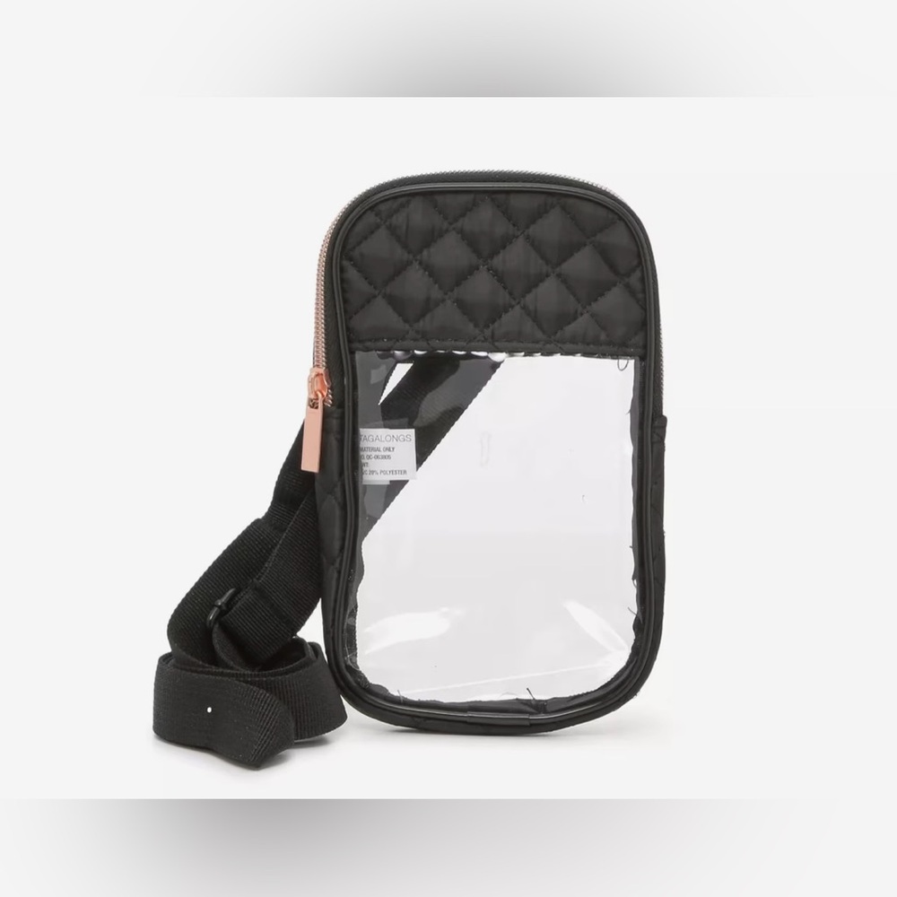 Clear & Black Quilted Crossbody Bag With Rose Gold Tone Zipper (4.25” X 7.5”) - Picture 15 of 16